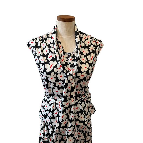 Vintage 60s Modest Midi Skirt Set Black White Floral Print - Picture 2 of 8